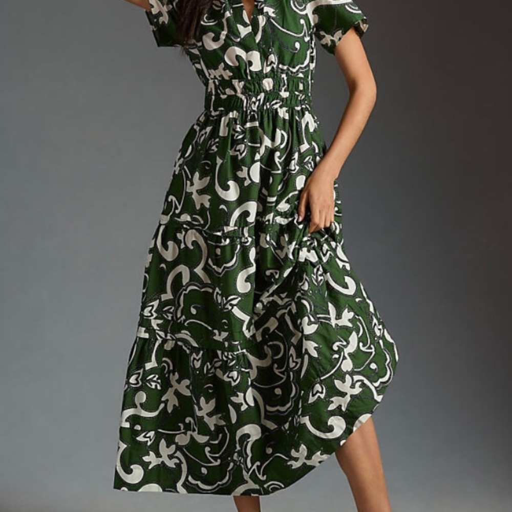 Anthropologie somerset maxi dress in green pattern